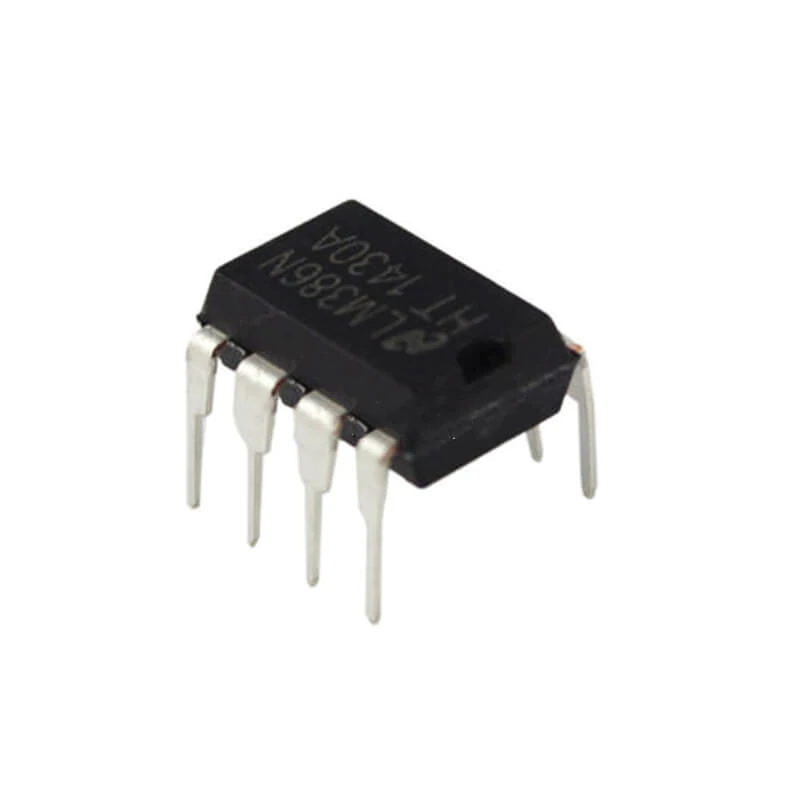 LM386 Low Voltage Audio Amplifier IC Integrated Circuit Battery Operation Minimum External Parts Wide Supply Voltage Range: 4 V–12 V or 5 V–18 V Low Quiescent Current Drain: 4 mA Voltage Gains from 20 to 200 Ground-Referenced Input Self-Centering Output Quiescent Voltage Low Distortion: 0.2% (AV = 20, VS = 6 V, RL = 8 Ω, PO = 125 mW, f = 1 kHz) Available in 8-Pin MSOP Package
