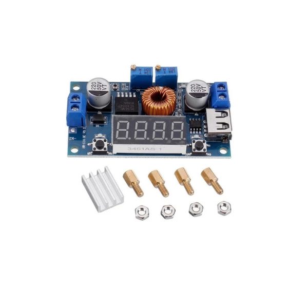 This product is a 180 kHz fixed frequency PWM buck (step-down) DC/DC module, capable of driving a 5A load with high efficiency, low ripple, and excellent line and load regulation. The module with a voltage meter to display the input voltage and output voltage, and the voltage can be corrected through the button to improve the accuracy of the voltmeter.