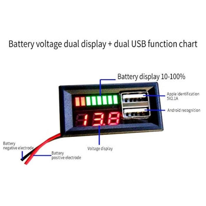 12V Universal Dual USB Digital Voltmeter and Battery Indicator Display Module - Image 2